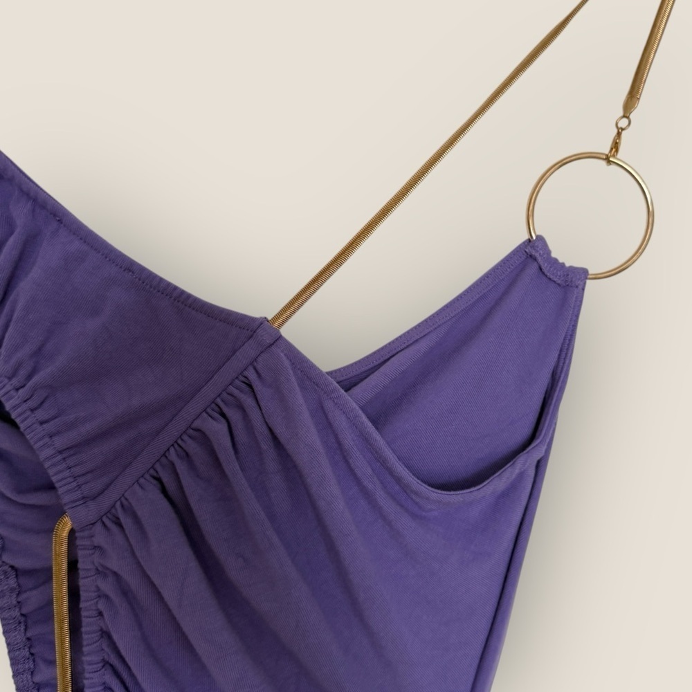 WhoWhatWear | Gold & Purple Cutout Ruched Dress | Size L - Picture 9 of 12
